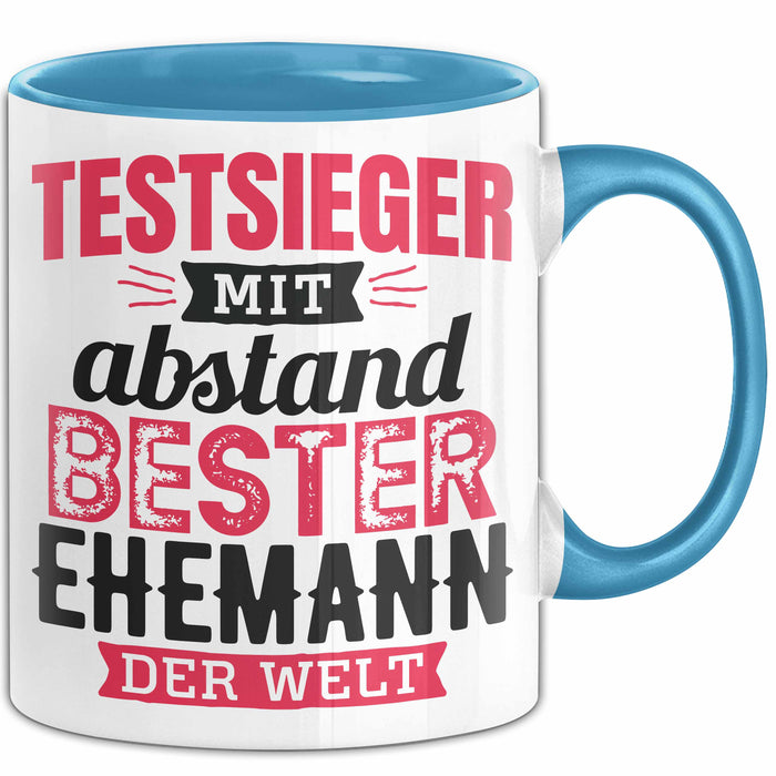 Lustige Tasse Geschenk Testsieger Mit Bester Ehemann Der Welt Spruch Blau Trendation
