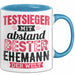 Lustige Tasse Geschenk Testsieger Mit Bester Ehemann Der Welt Spruch Blau Trendation