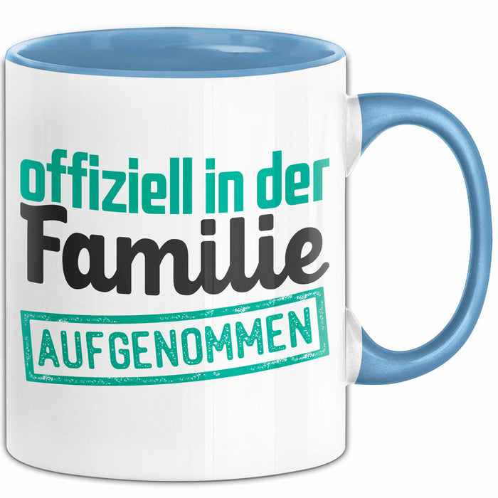 Schwager Tasse Geschenk Schwägerin Offiziell In Der Familie Aufgenommen Lustig Becher Blau Trendation