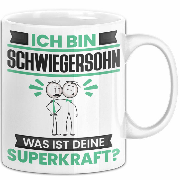Schwiegersohn Tasse Geschenk für Schwiegersohn Geburtstag Lustiger Spruch Kaffee-Becher Was Ist Deine Superkraft Weiß Trendation