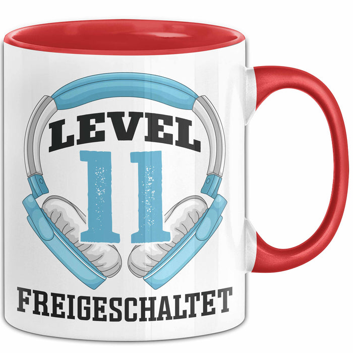 11. Geburtstag Gamer Tasse Geschenk Level 11 Freigeschaltet Rot Trendation