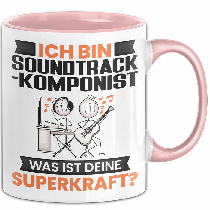 Soundtrack-Komponist Tasse Geschenk für Soundtrack-Komponist Geburtstag Lustiger Spruch Kaffee-Becher Was Ist Deine Superkraft Rosa Trendation