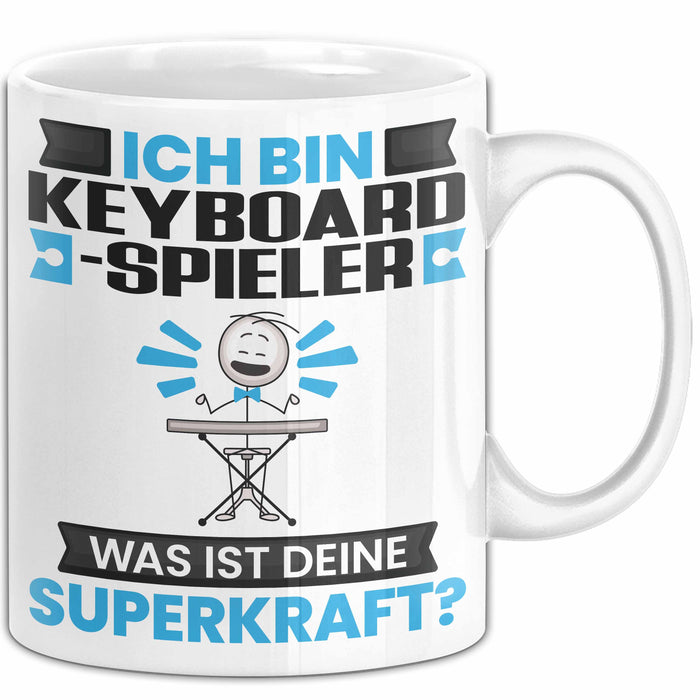 Keyboard-Spieler Tasse Geschenk für Keyboard-Spieler Geburtstag Lustiger Spruch Kaffee-Becher Was Ist Deine Superkraft Weiß Trendation