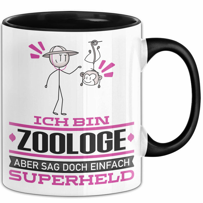 Zoologe Geschenk Tasse Ich Bin Zoologe Aber Sag Doch Einfach Superheld Lustige Geschenkdiee für Zoologe Kaffee-Becher Schwarz Trendation