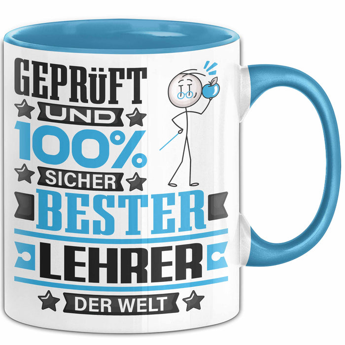 Lehrer Geschenk Lustiger Spruch für Lehrer Geschenkidee Bester Lehrer Der Welt Blau Trendation