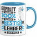 Lehrer Geschenk Lustiger Spruch für Lehrer Geschenkidee Bester Lehrer Der Welt Blau Trendation