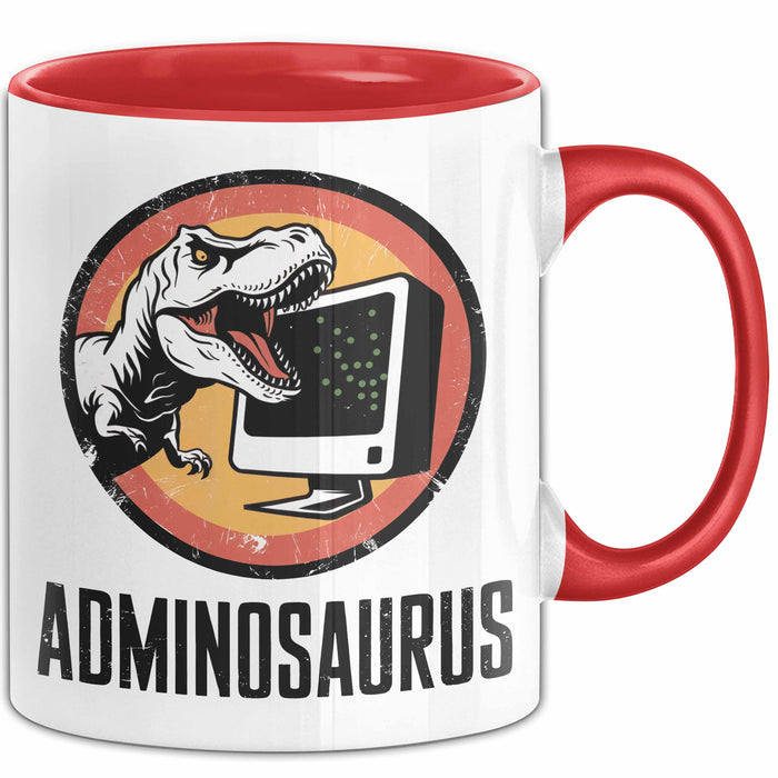 IT Informatiker Nerd Tasse Geschenk Adminosaurus Spruch Rot Trendation