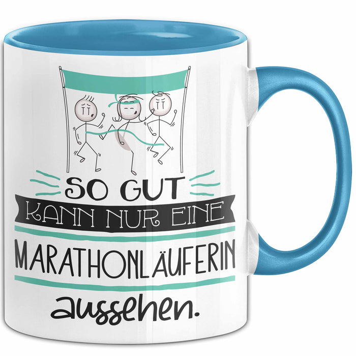 Marathonläuferin Geschenk Tasse So Gut Kann Nur Eine Marathonläuferin Aussehen Geschenkidee Geburtstag Weihnachten Lustig Blau Trendation