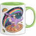 Katzen Tasse Geschenk Katze reitet Dinosaurier & isst Pizza Grün Trendation