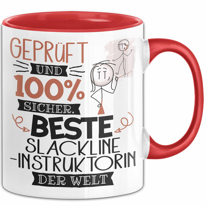 Beste Slackline-Instruktorin Der Welt Tasse Geschenk für Eine Slackline-Instruktorin Geprüft Und Sicher Geschenkidee Geburtstag Weihnachten Rot Trendation