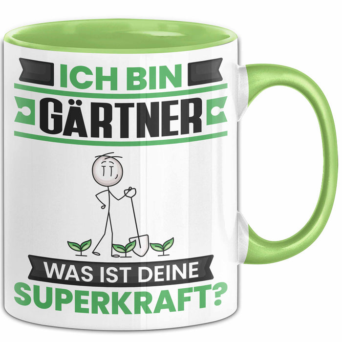 Gärtner Tasse Geschenk für Gärtner Geburtstag Lustiger Spruch Kaffee-Becher Was Ist Deine Superkraft Grün Trendation