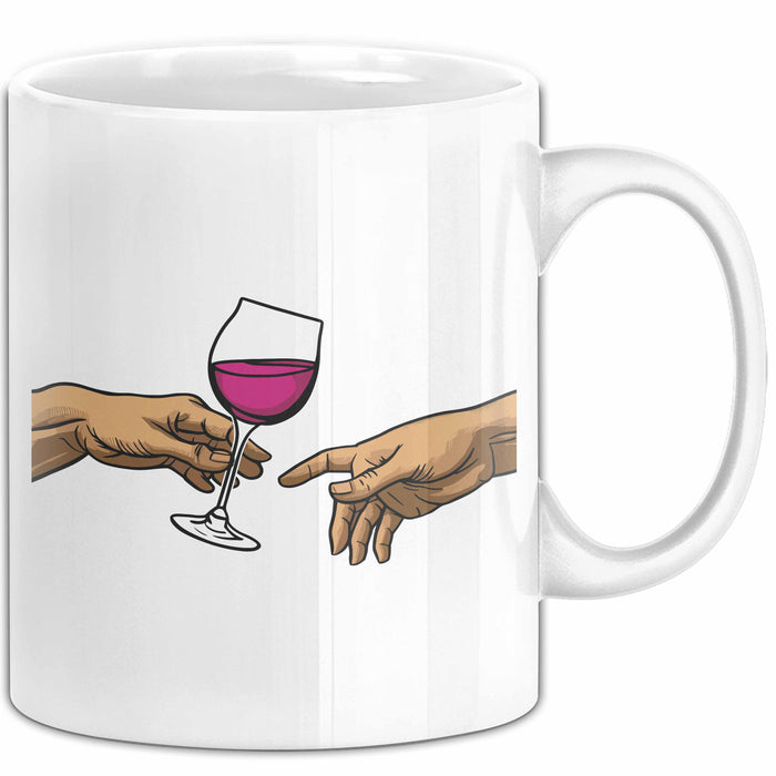 Weinliebhaber Tasse Geschenk Erschaffung Von Adam Kunst Geschenkidee 2 Hände Finger Rotwein Wein Liebhaber Weiß Trendation