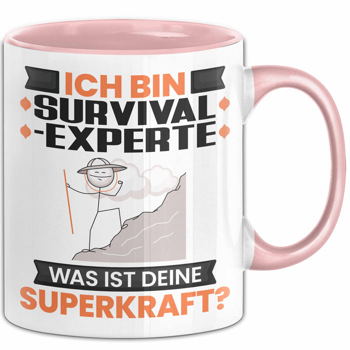 Survival-Experte Tasse Geschenk für Survival-Experte Geburtstag Lustiger Spruch Kaffee-Becher Was Ist Deine Superkraft Rosa Trendation