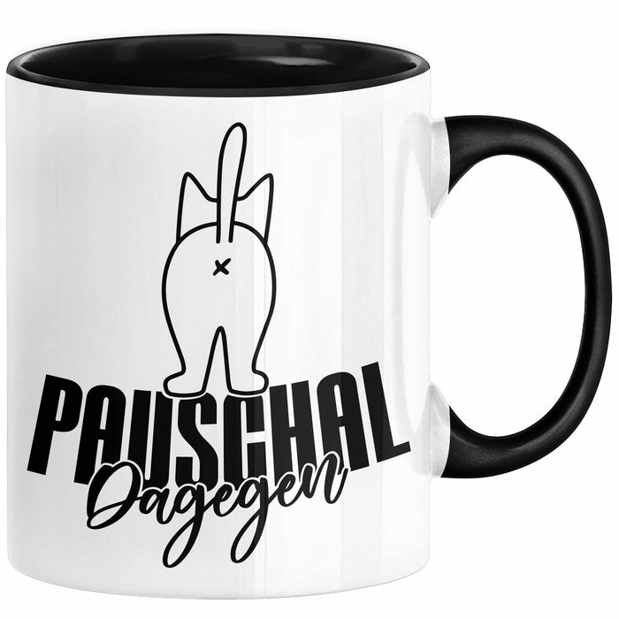 Katzen Tasse Pauschal Dagegen Katze Katzenliebhaber Kater Geschenk Miau Katzenbesitzerin Geschenkidee Humor Kaffee-Becher Schwarz Trendation