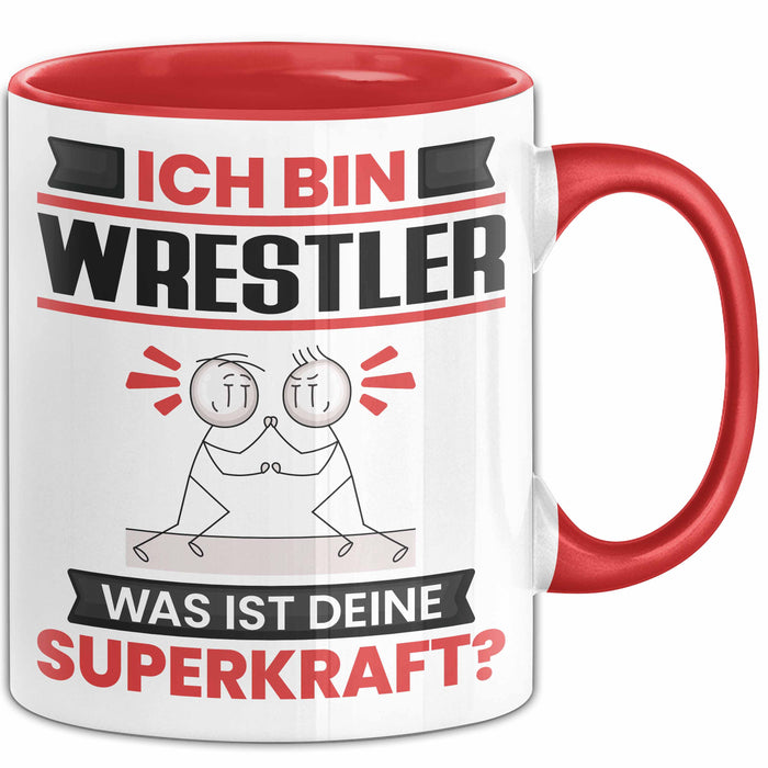 Wrestler Tasse Geschenk für Wrestler Geburtstag Lustiger Spruch Kaffee-Becher Was Ist Deine Superkraft Rot Trendation