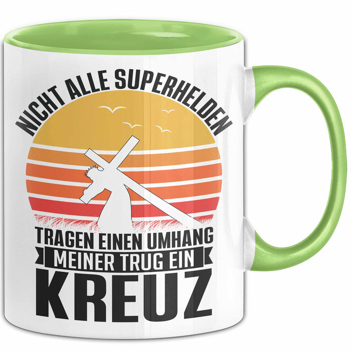 Christen Tasse Geschenk Christlich Glauben Kirche Geschenkidee Für Jesus-Fans Superhelden Meiner Trug Ein Kreuz Grün Trendation