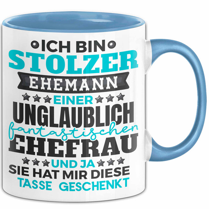 Ehemann Tasse Geschenk Ich Bin Stolzer Ehemann Geschenkidee Lustiger Spruch Becher Blau Trendation