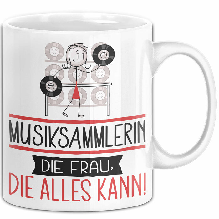Musiksammlerin Geschenk Tasse Becher Die Frau Die Allen Kann Geschenkidee für eine Musiksammlerin Lustig Weiß Trendation