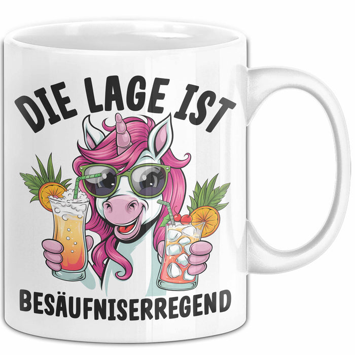 Humor Tasse Geschenk Die Lage Ist Besäufniserregend Geschenkidee Kaffee-Becher Weiß Trendation