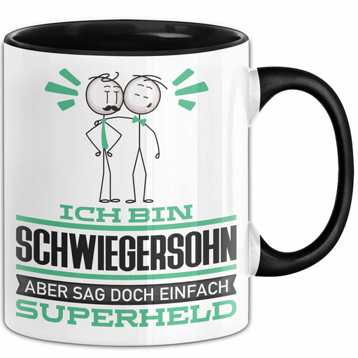 Schwiegersohn Geschenk Tasse Ich Bin Schwiegersohn Aber Sag Doch Einfach Superheld Lustige Geschenkdiee für Schwiegersohn Kaffee-Becher Schwarz Trendation