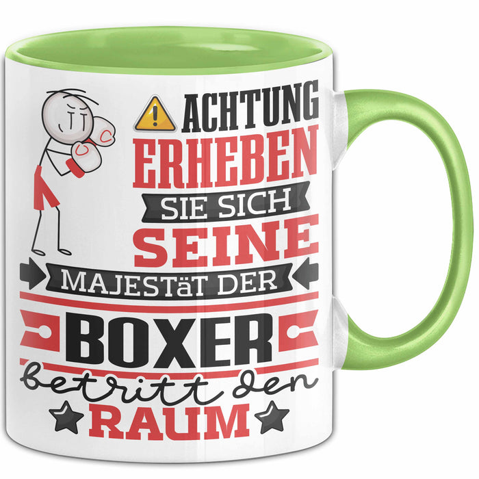 Boxer Geschenk Tasse Lustiger Spruch Erheben Sie Sich Der Boxer Betritt den Raum Grün Trendation