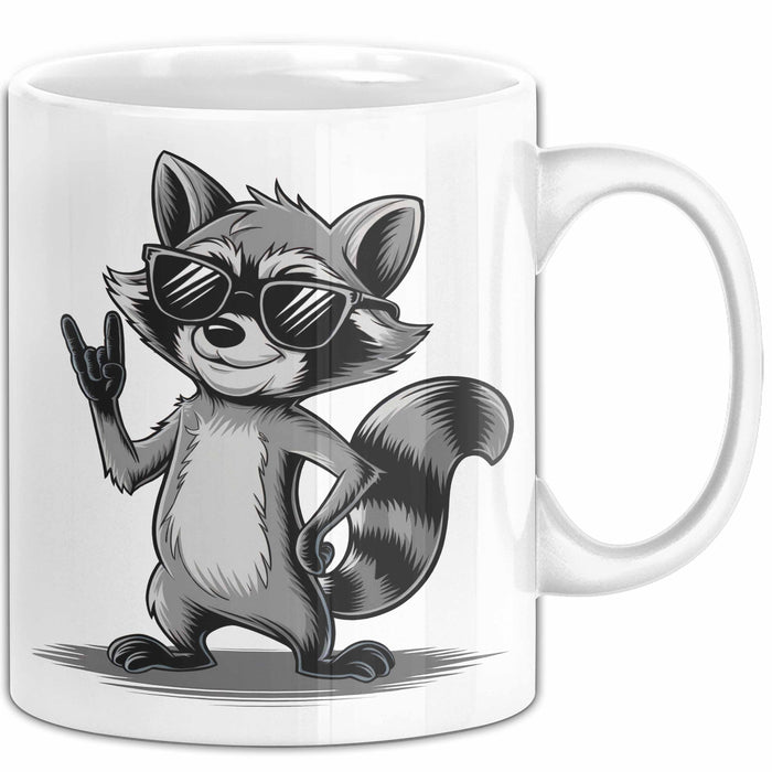 Waschbär Rockmusik Tasse Geschenk für Tiermusikliebhaber Weiß Trendation