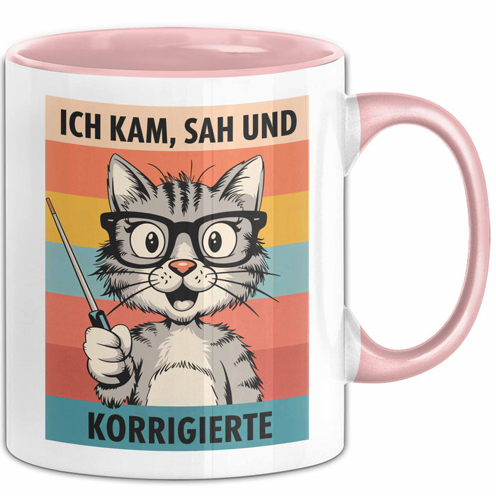 Deutschlehrer Unterricht Tasse Geschenk Lustige Geschenkidee Spruch Ich Kam Sah Und Korrigierte Rosa Trendation