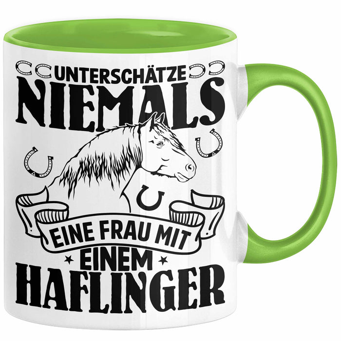 Haflinger Tasse Geschenk Haflinger-Besitzerin Pferde Kaffeetasse Geschenkidee Spruch Reiterin Reiten Pferde Kaffee-Becher Grün Trendation
