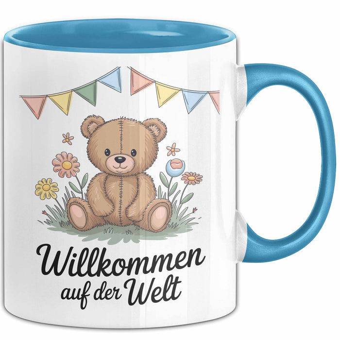 Baby Geburt Neue Eltern Tasse Geschenk Lustige Geschenkidee Spruch Willkommen Auf Der Welt Blau Trendation