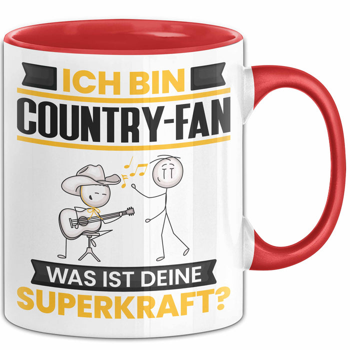 Country-Fan Tasse Geschenk für Country-Fan Geburtstag Lustiger Spruch Kaffee-Becher Was Ist Deine Superkraft Rot Trendation