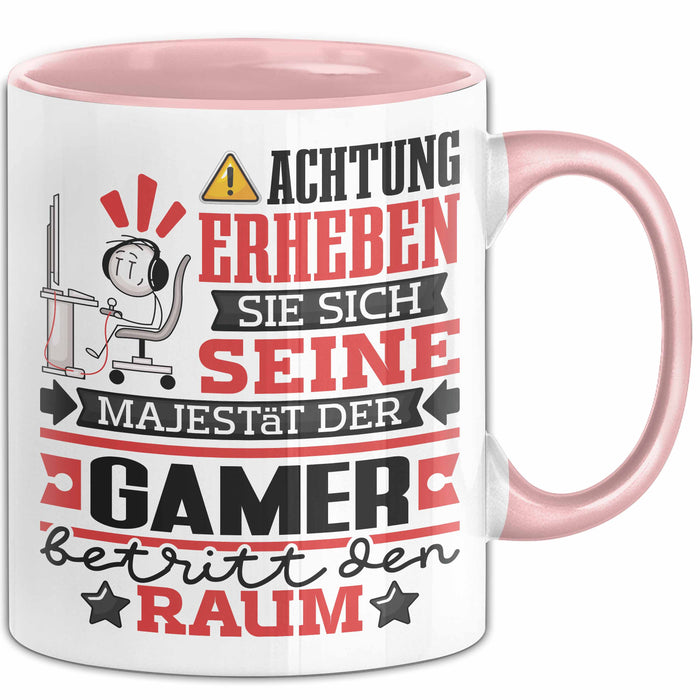 Gamer Geschenk Tasse Lustiger Spruch Erheben Sie Sich Der Gamer Betritt den Raum Rosa Trendation