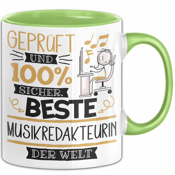 Beste Musikredakteurin Der Welt Tasse Geschenk für Eine Musikredakteurin Geprüft Und Sicher Geschenkidee Geburtstag Weihnachten Grün Trendation