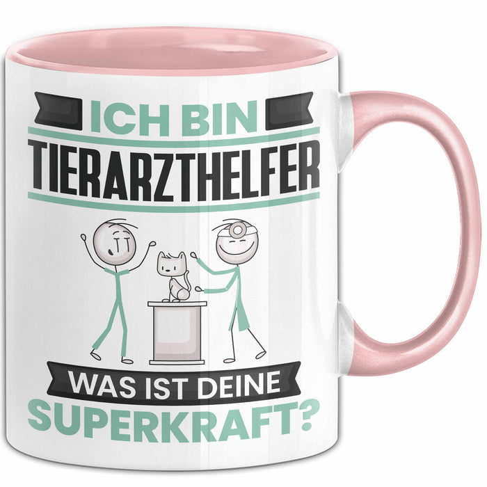Tierarzthelfer Tasse Geschenk für Tierarzthelfer Geburtstag Lustiger Spruch Kaffee-Becher Was Ist Deine Superkraft Rosa Trendation