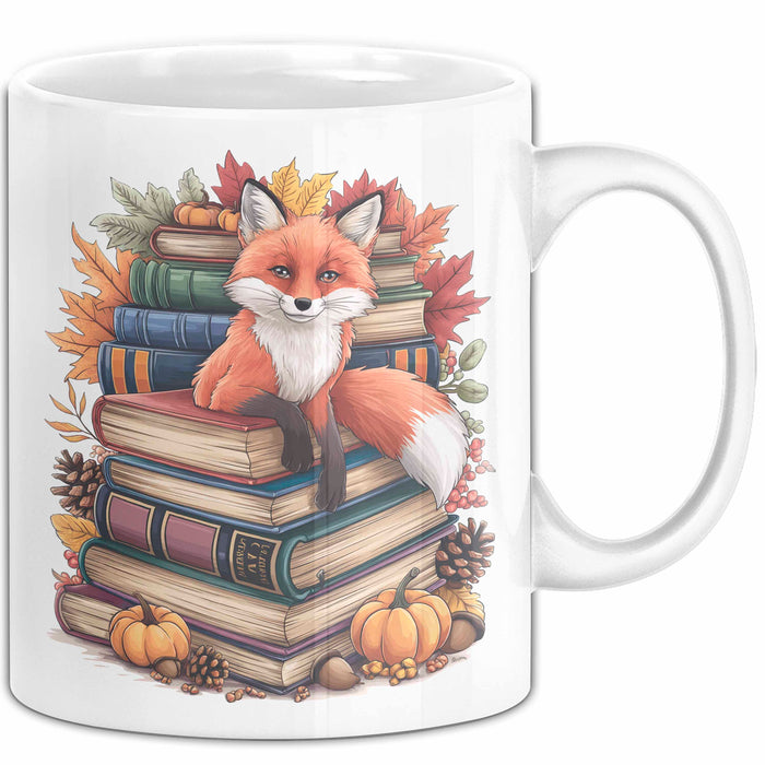 Fuchs Tierliebhaber Tasse Geschenk Lustige Geschenkidee Spruch Ästhetischer Fuchs Mit Buchlesung Weiß Trendation