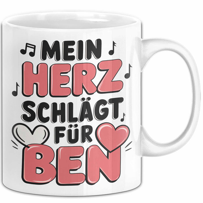 Romantische Liebe Tasse Geschenk Lustige Geschenkidee Spruch Mein Herz Schlägt Für Ben Weiß Trendation