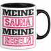 Witzige Tasse Geschenk Meine Sauna Meine Regeln Spruch Schwarz Trendation