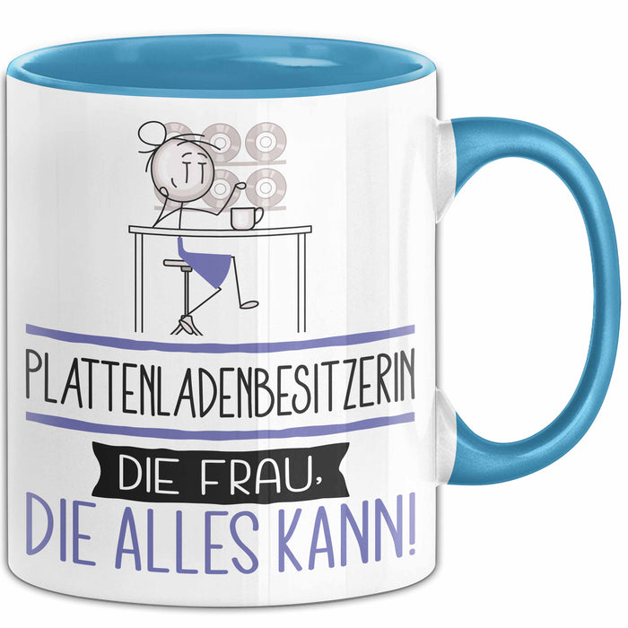 Plattenladenbesitzerin Geschenk Tasse Becher Die Frau Die Allen Kann Geschenkidee für eine Plattenladenbesitzerin Lustig Blau Trendation