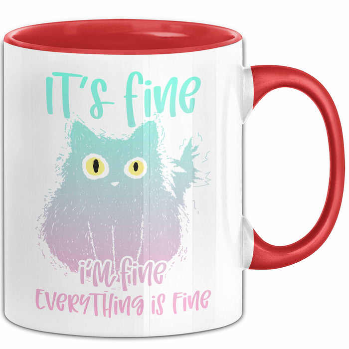 Katzen-Liebhaber Tasse Geschenk Stress It'S Finde I'M Fine Everything Is Fine Becher Rot Trendation
