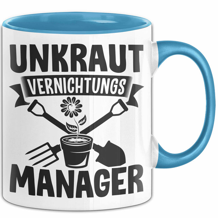 Gärtner Tasse Geschenk Unkraut Vernichtungsmanager Blau Trendation