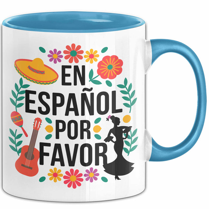 Spanischlehrer Unterricht Tasse Geschenk Lustige Geschenkidee Spruch En Español Por Favor Blau Trendation