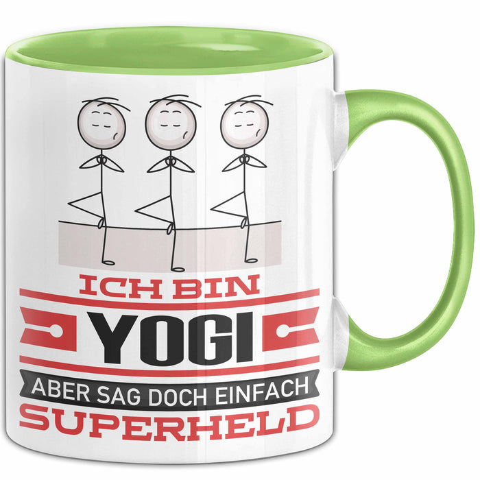 Yogi Geschenk Tasse Ich Bin Yogi Aber Sag Doch Einfach Superheld Lustige Geschenkdiee für Yogi Kaffee-Becher Grün Trendation