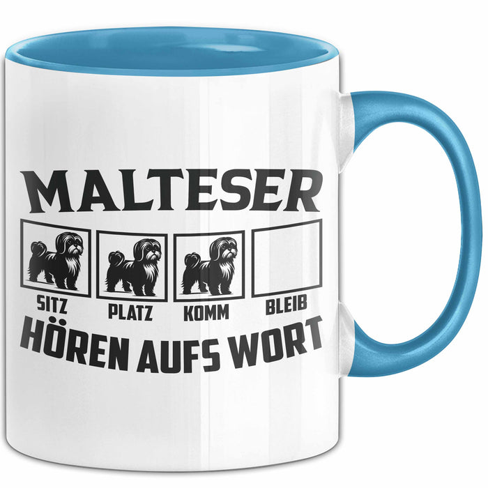 Malteser Hören Aufs Wort Tasse Geschenk Malteser Besitzer Mama Becher Blau Trendation