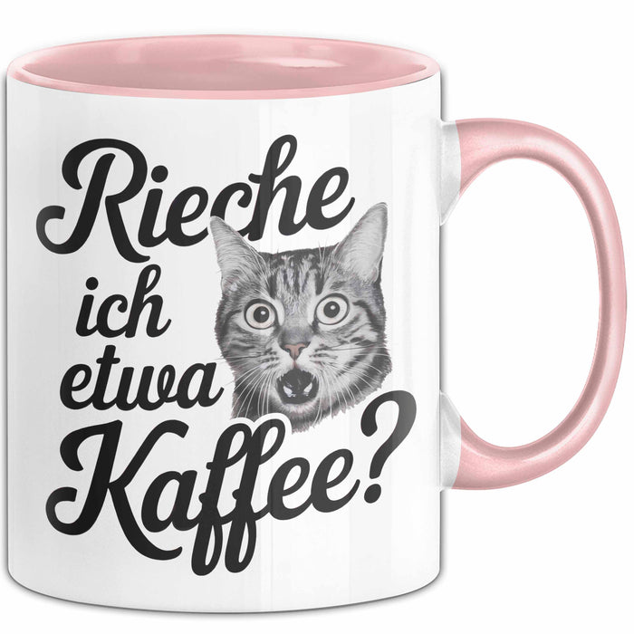 Kaffeeliebhaber Tasse Geschenk Lustige Geschenkidee Spruch Rieche Ich Etwa Kaffee Rosa Trendation