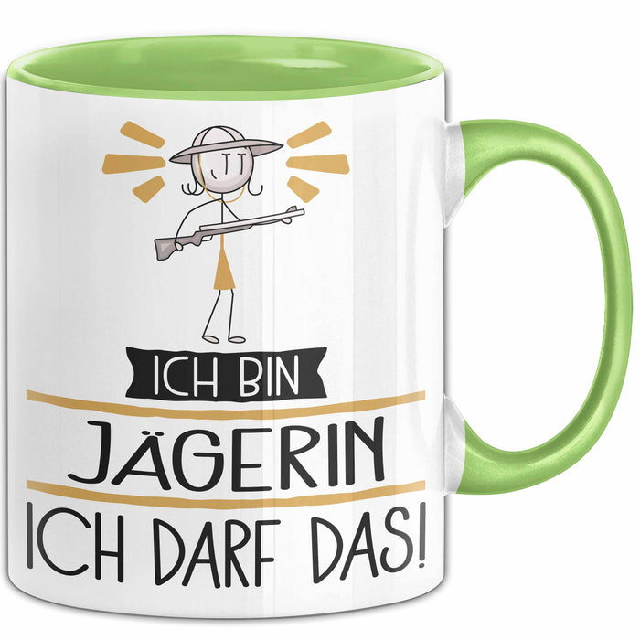 Geschenk für Jägerin Tasse Lustige Geschenkidee Geburtstag Ich Bin Jägerin Ich Darf Das Grün Trendation