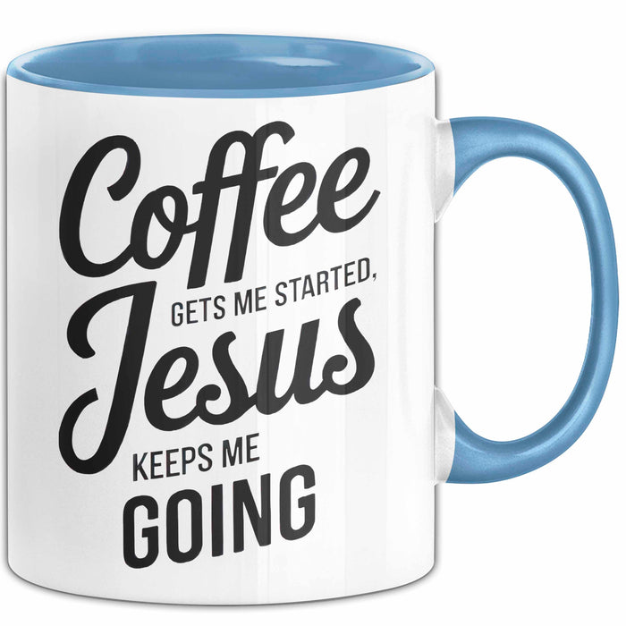 Jesus Christliche Geschenk Kaffee Jesus hält mich am Laufen Geschenkidee Lustig Blau Trendation