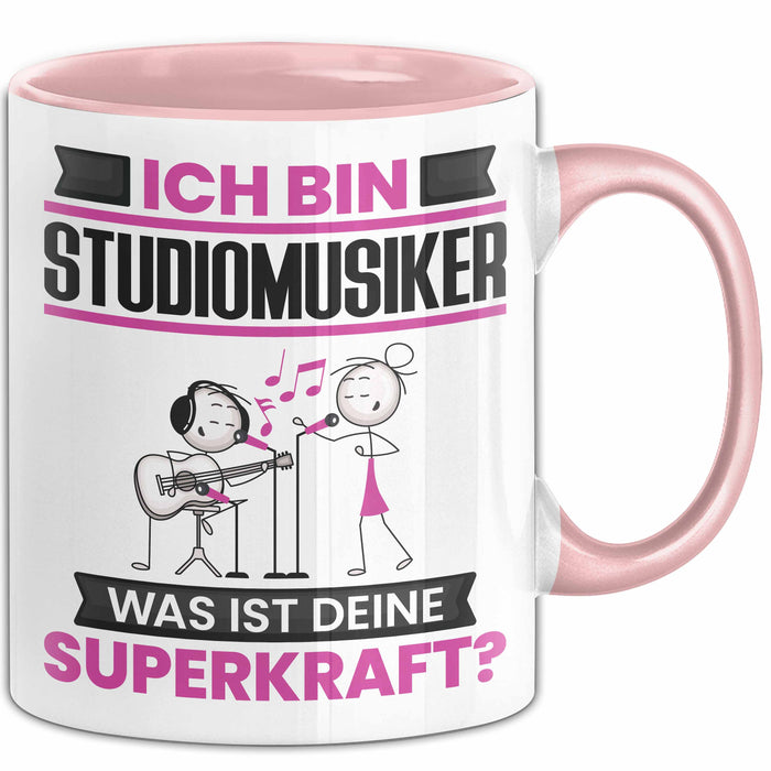 Studiomusiker Tasse Geschenk für Studiomusiker Geburtstag Lustiger Spruch Kaffee-Becher Was Ist Deine Superkraft Rosa Trendation