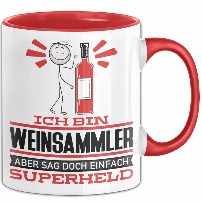 Weinsammler Geschenk Tasse Ich Bin Weinsammler Aber Sag Doch Einfach Superheld Lustige Geschenkdiee für Weinsammler Kaffee-Becher Rot Trendation