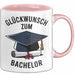 Schüler Abschluss Tasse Geschenk Lustige Geschenkidee Spruch Glückwunsch Zum Bachelor Rosa Trendation