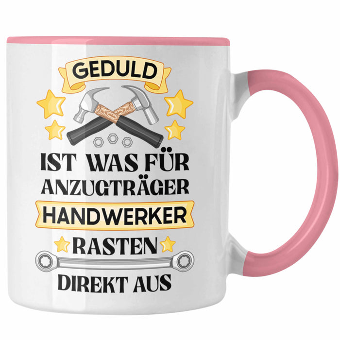 Trendation - Handwerker Tasse mit Spruch Geschenke für Handwerk Kaffeebecher KFZ Mechaniker Mechatroniker Rosa Trendation