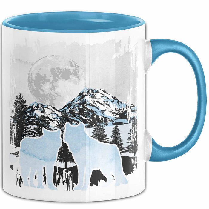Wolf Tasse Geschenk Silhouetten Berglandschaft Vollmond Geschenkidee Blau Trendation